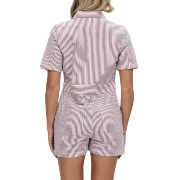 Brixton Red White Blue Pinstriped Seersucker Shortsleeved Zip Up Romper XS - Picture 3 of 8